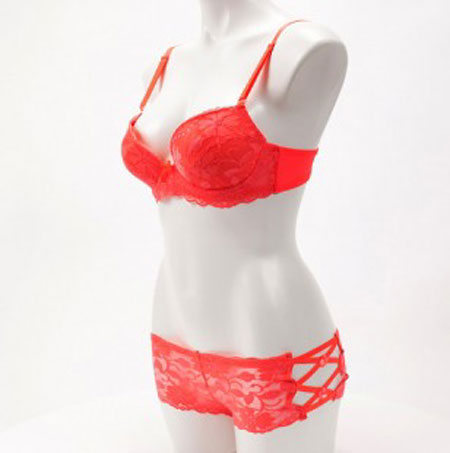 Push Up Floral Lace Bra With Matching boyshort ''PINK'' - Click Image to Close